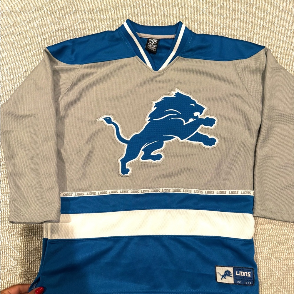 NFL Detroit Lions Gray & Blue V-Neck Team Jersey